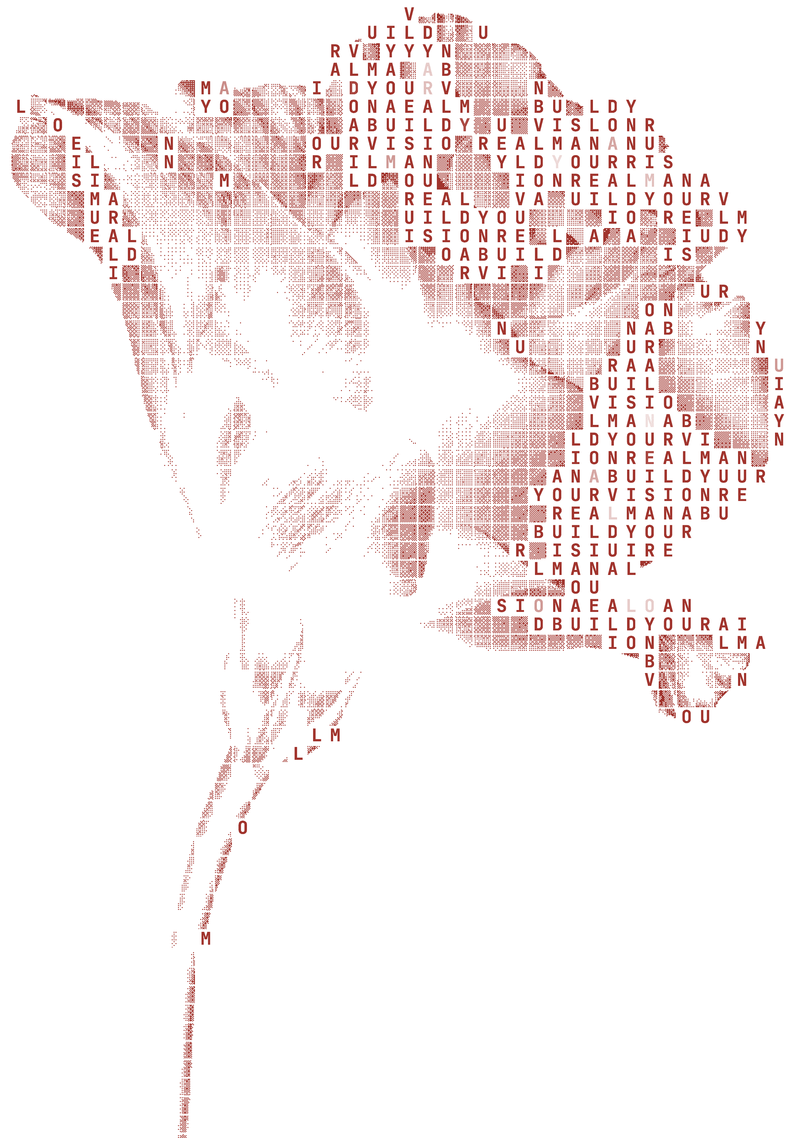 A rose rendered as a mosaic of typographic characters