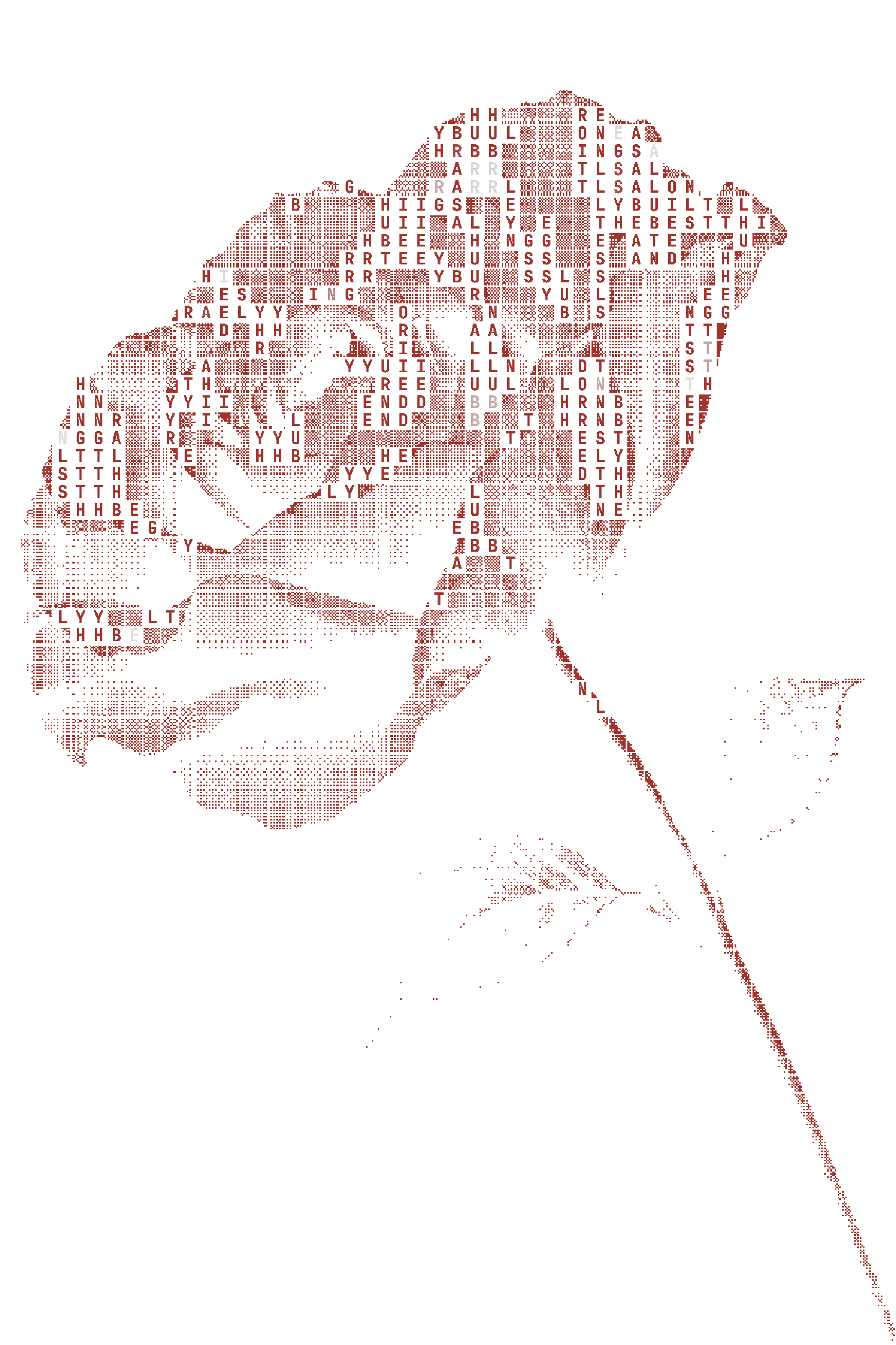 A rose rendered as a mosaic of typographic characters